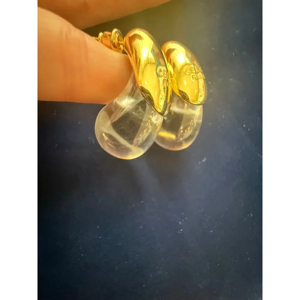 CELINE Paris Vintage Gold in Glass Teardrop Earrings - Picture 4 of 10